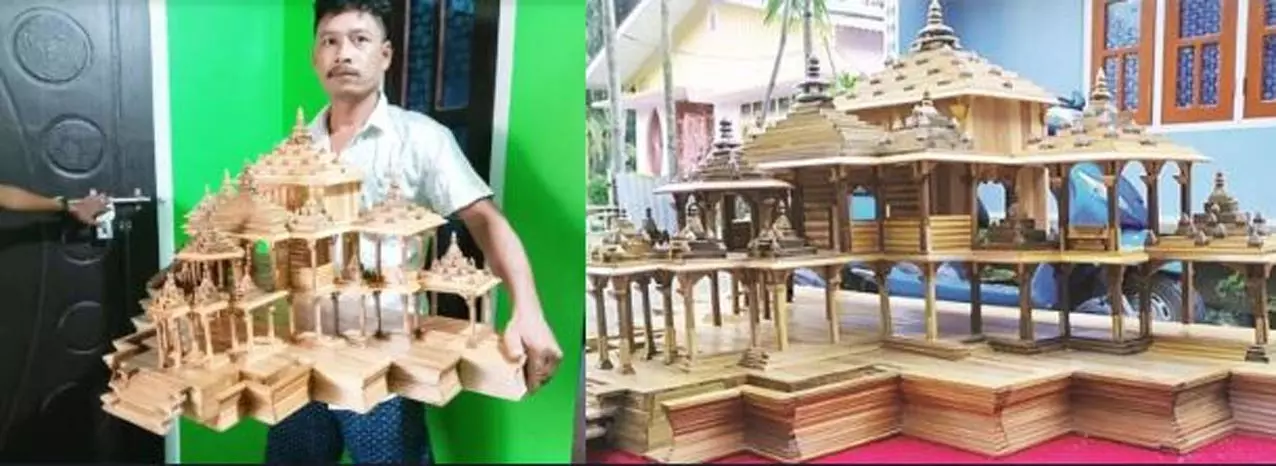 अयोध्या में ज्मभूमि से प्रेरणा लेकर बनाया बांस का राम मंदिर