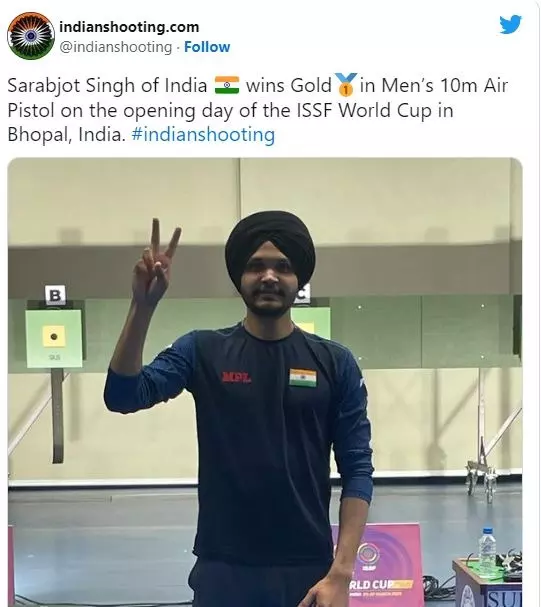 आईएसएसएफ विश्व कप: सरबजोत सिंह ने एयर पिस्टल में जीता स्वर्ण पदक