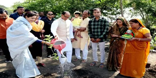 मप्रः मुख्यमंत्री शिवराज ने गीतकार मनोज मुंतशिर के साथ किया पौध-रोपण