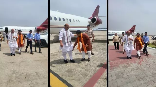 रक्षा मंत्री राजनाथ सिंह पहुंचे वाराणसी एयरपोर्ट, MP में चुनावी सभा को संबोधित करने के लिए हुए रवाना